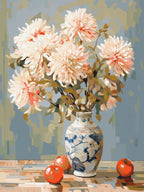 Chrysanthemum Flower And Peaches Still Life Painting 2 Dreamy