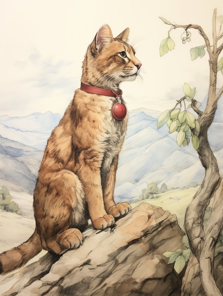 Storybook Animal Watercolour Mountain Lion 1