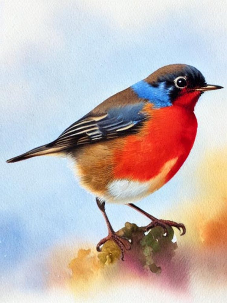 European Robin Watercolour Bird