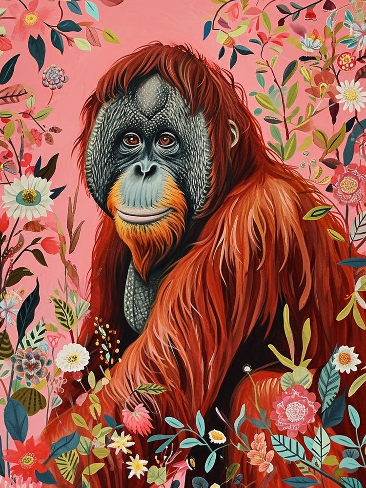 Floral Animal Painting Orangutan 1