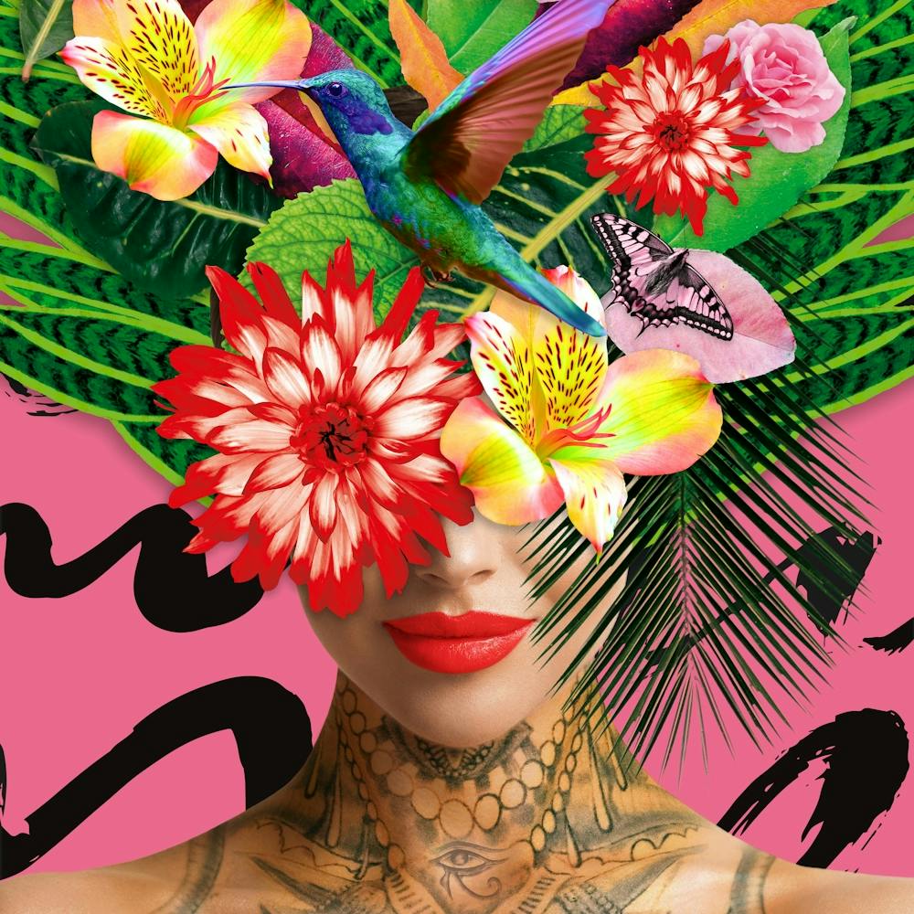 Mother Nature With Humming Bird Flowers And Tattoo In Pink