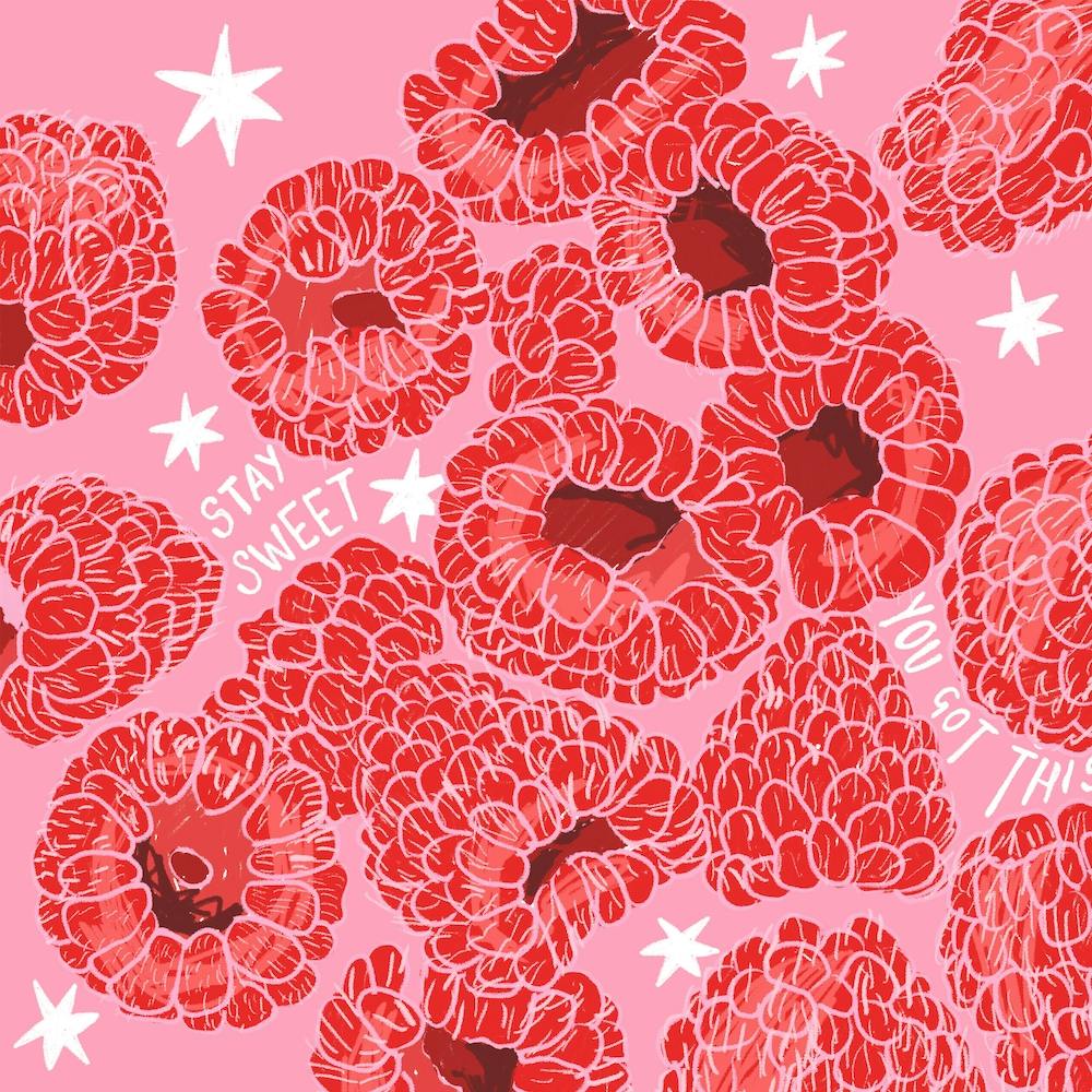 Stay Sweet Pink Raspberries Square