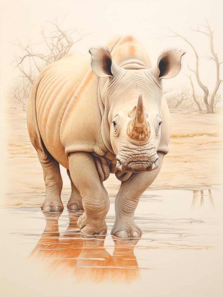 Rhino In A Puddle