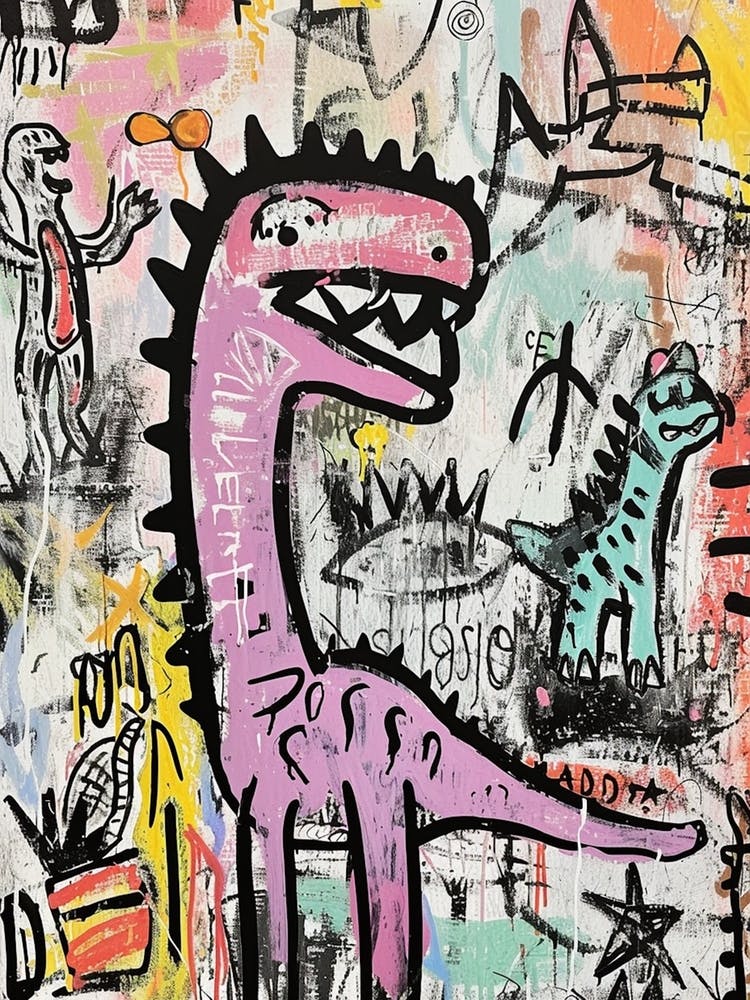 Abstract Pink Blue Graffiti Style Dinosaur Picnic 2