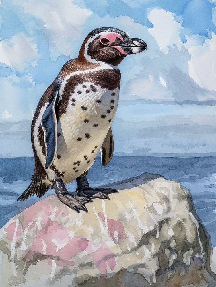 Humboldt Penguin Breakwater Watercolour Painting 4