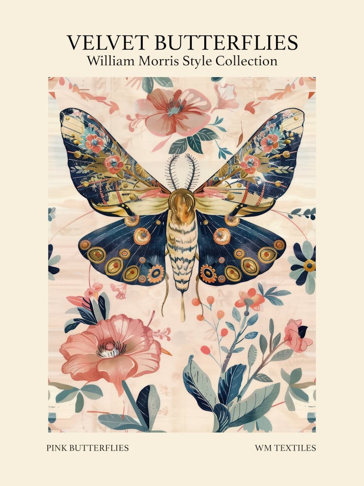 Collection Papillons de Velours - Papillons Roses Style William Morris 4