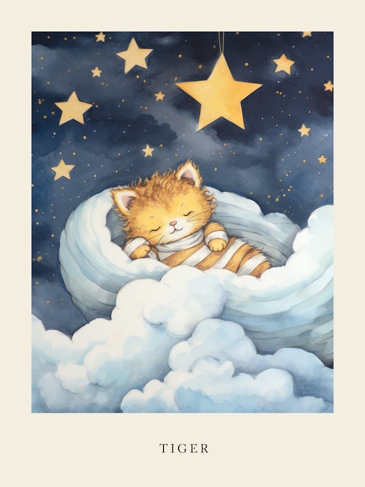 Baby Tiger Cub 1 Sleeping In The Clouds Nursery Poster