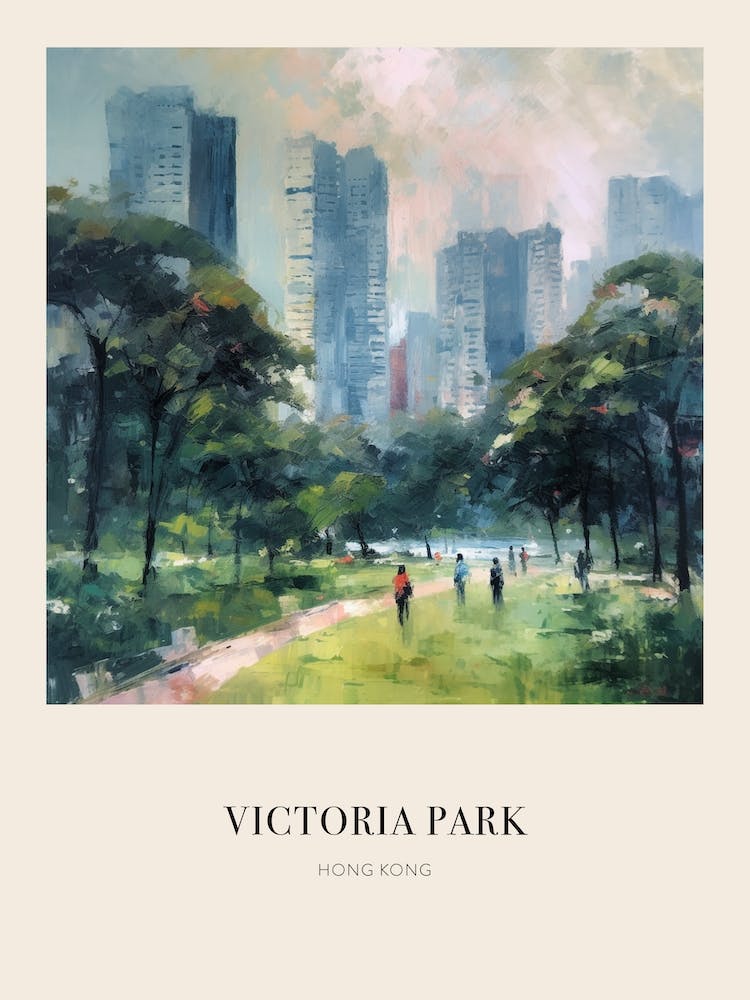 Victoria Park Hong Kong 3 Vintage Cezanne Inspired Poster