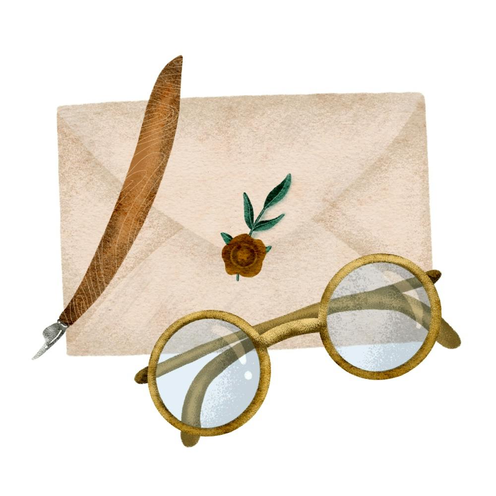 Sealed envelope with eyeglasses
