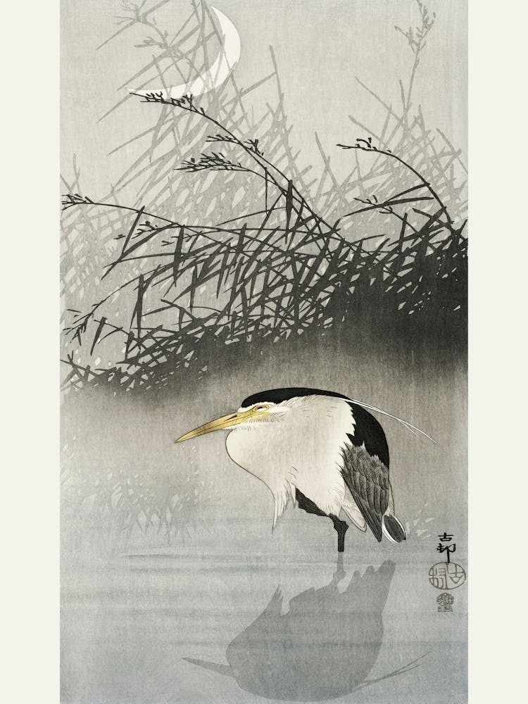 Heron At New Moon (1900 1910), Ohara Koson