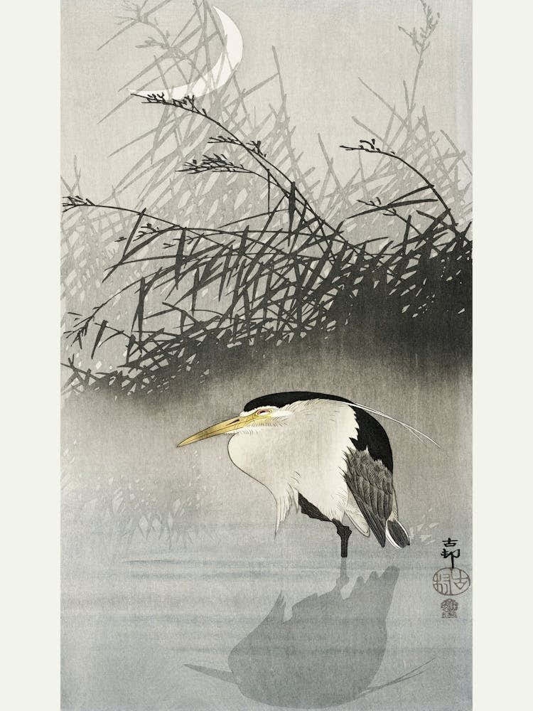 Heron At New Moon (1900 1910), Ohara Koson