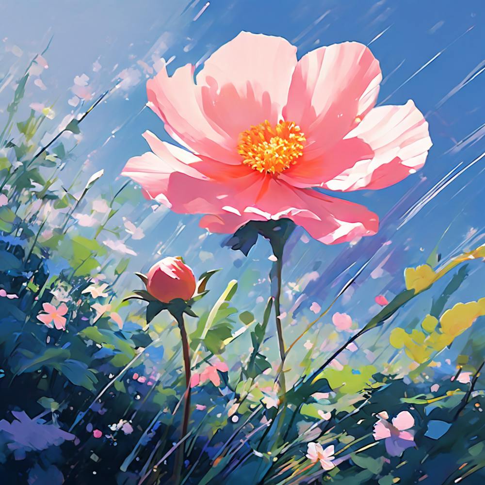 Pink Flower In The Rain