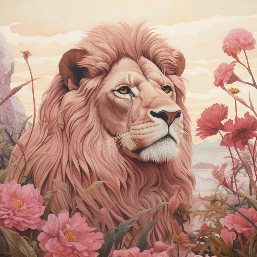 Lion Pink Jungle Animal Portrait