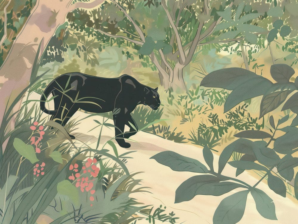 Black Panthers Tropical Jungle Illustration 1