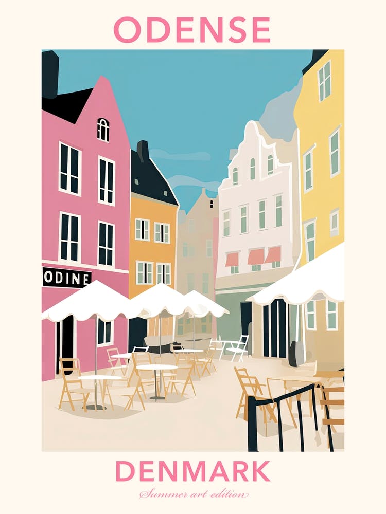 Odense, Denmark, Flat Pastels Tones Illustration 2 Poster