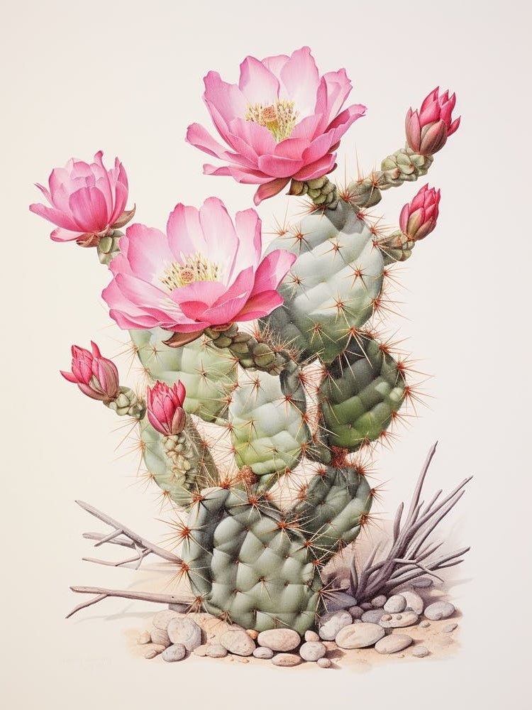 Vintage Cactus Illustration Austrocylindropuntia Subulata 2