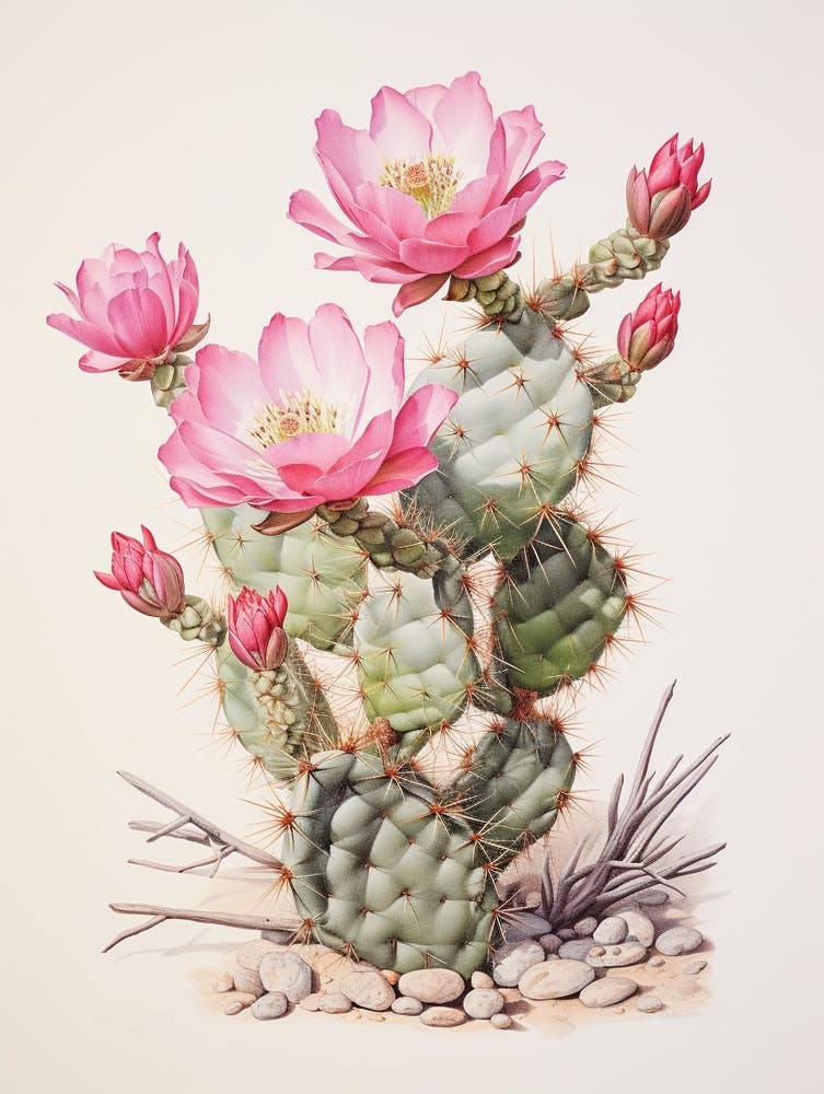 Vintage Cactus Illustration Austrocylindropuntia Subulata 2