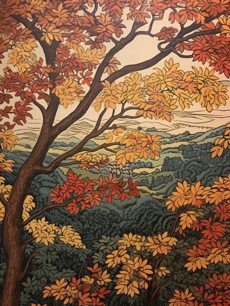 Black Cherry 2 Vintage Autumn Tree Print 