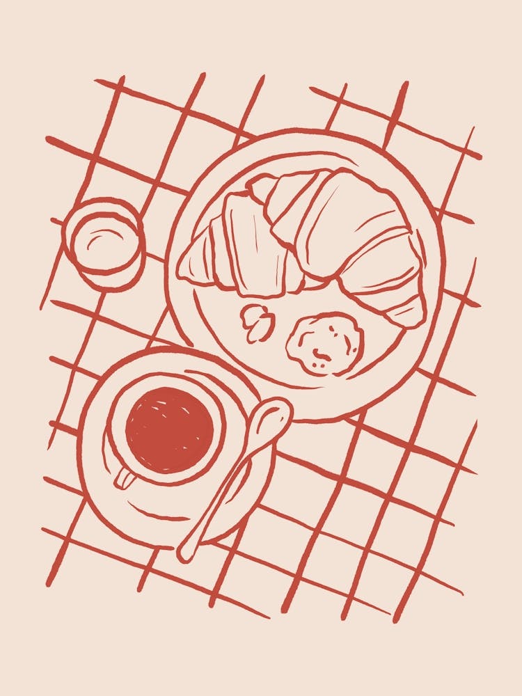 Croissants And Coffee. Kitchen Minimalist Line