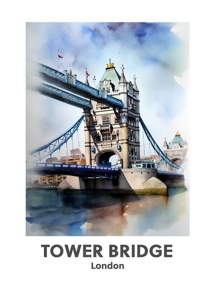Tower Bridge, London 3 Watercolour Travel Poster