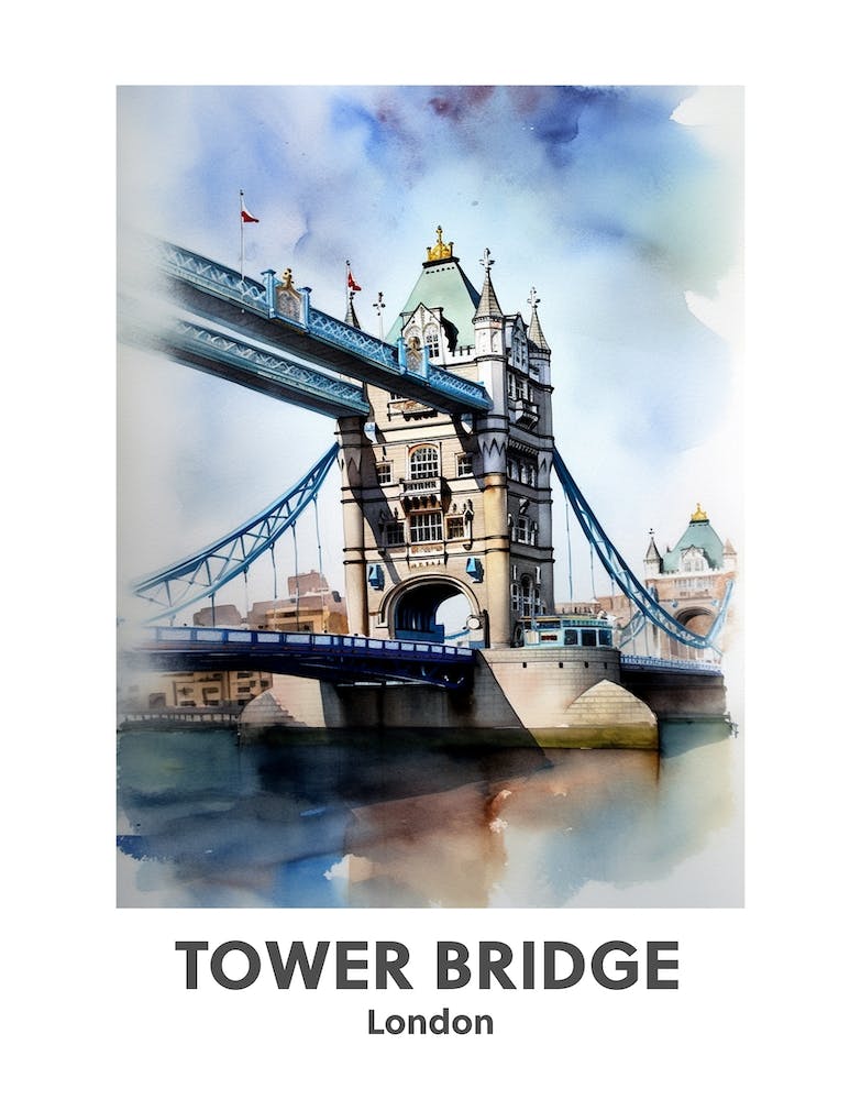 Tower Bridge, London 3 Watercolour Travel Poster