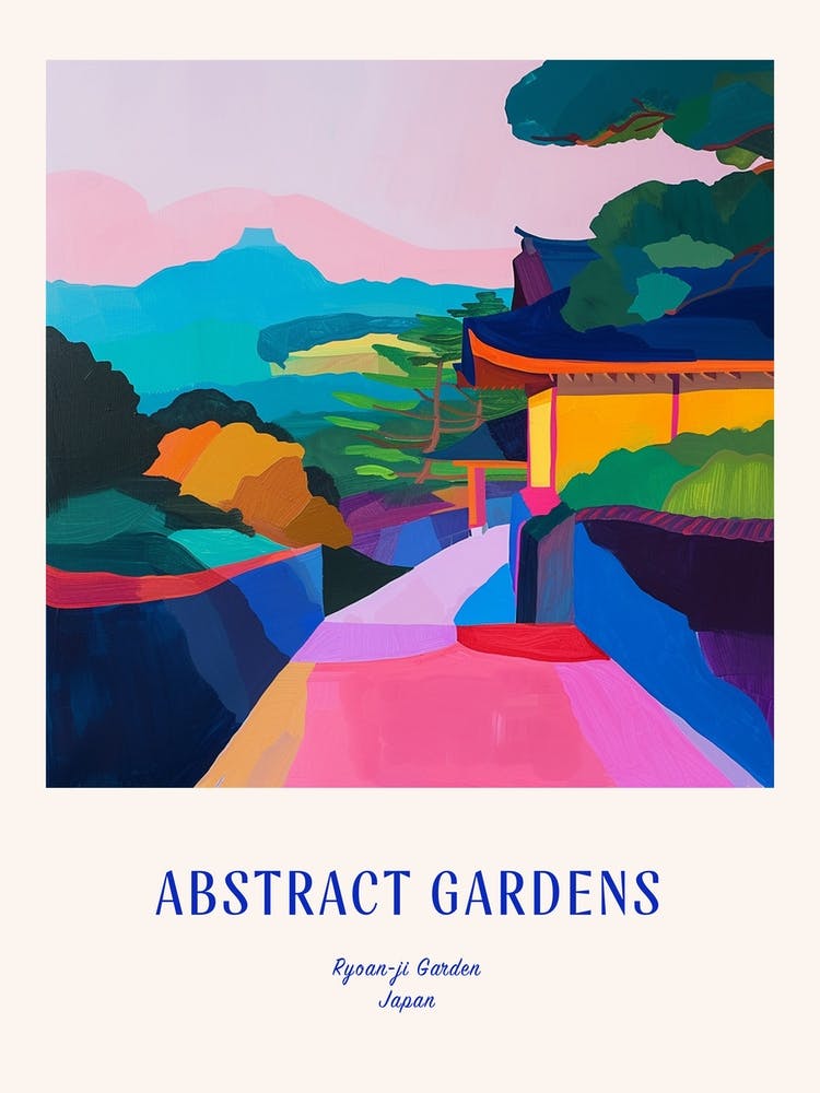Colourful Gardens Ryoan Ji Garden Japan 5 Blue Poster