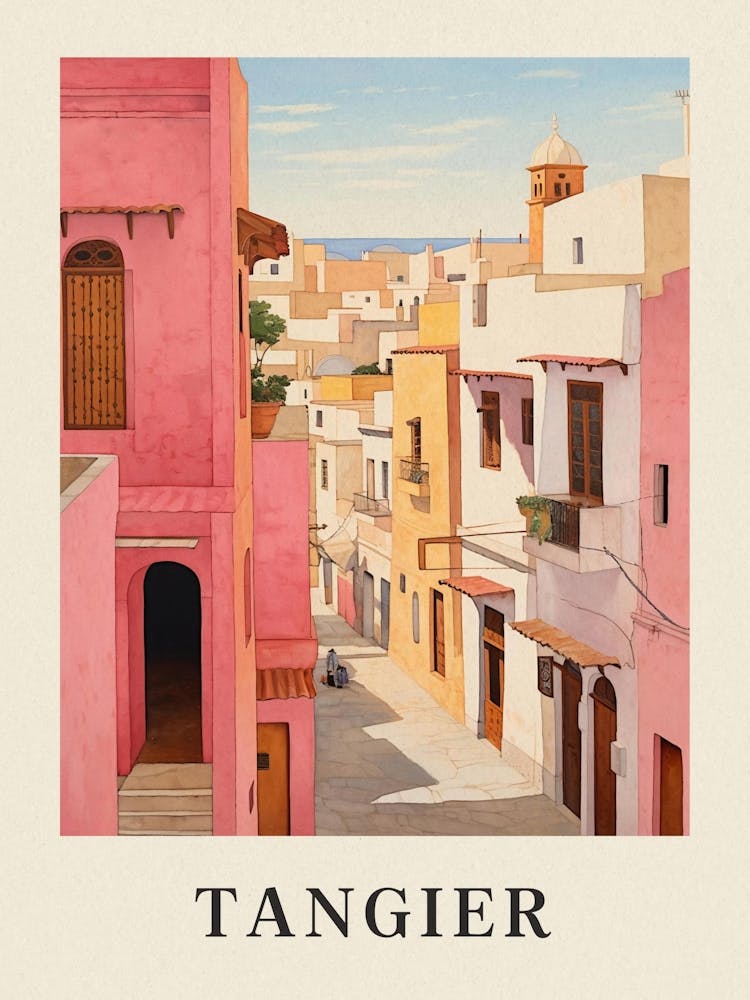 Tangier Morocco 2 Vintage Pink Travel Illustration Poster