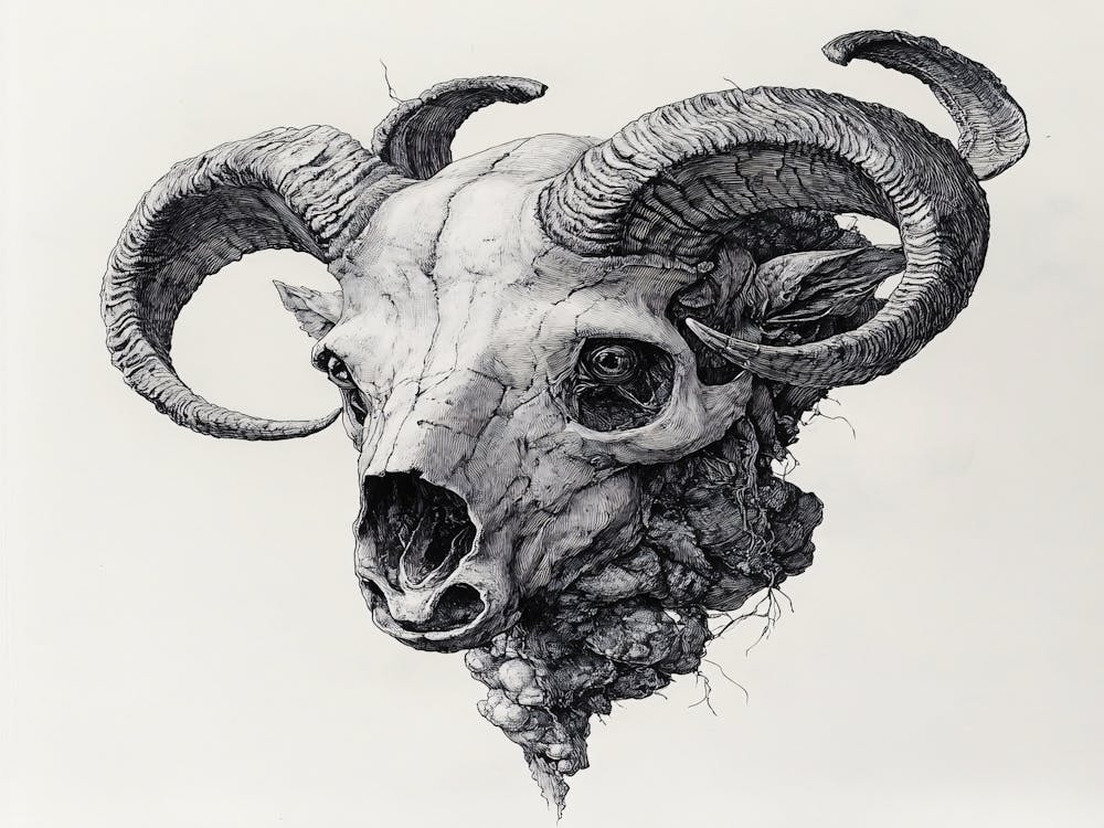 Ram Skull on White