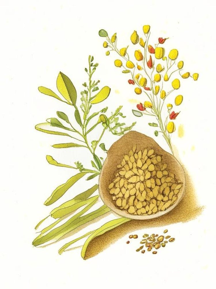 Fenugreek Spices And Herbs Pencil Illustration 3