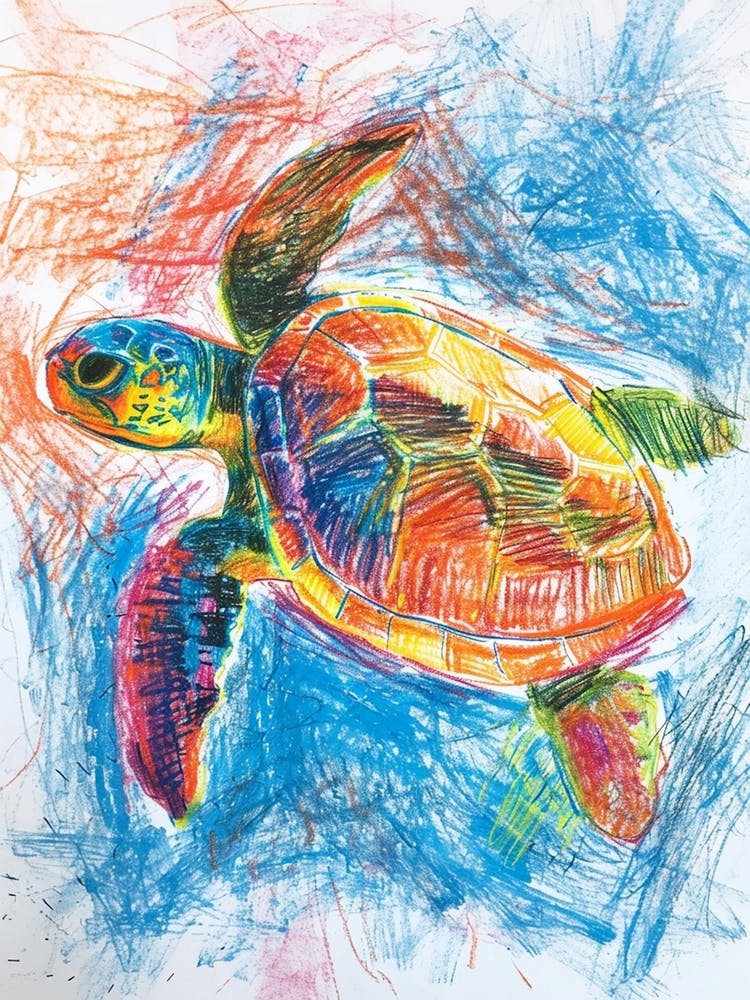 Regenbogen-Schildkröte Kritzel-Wachsmalzeichnung 7