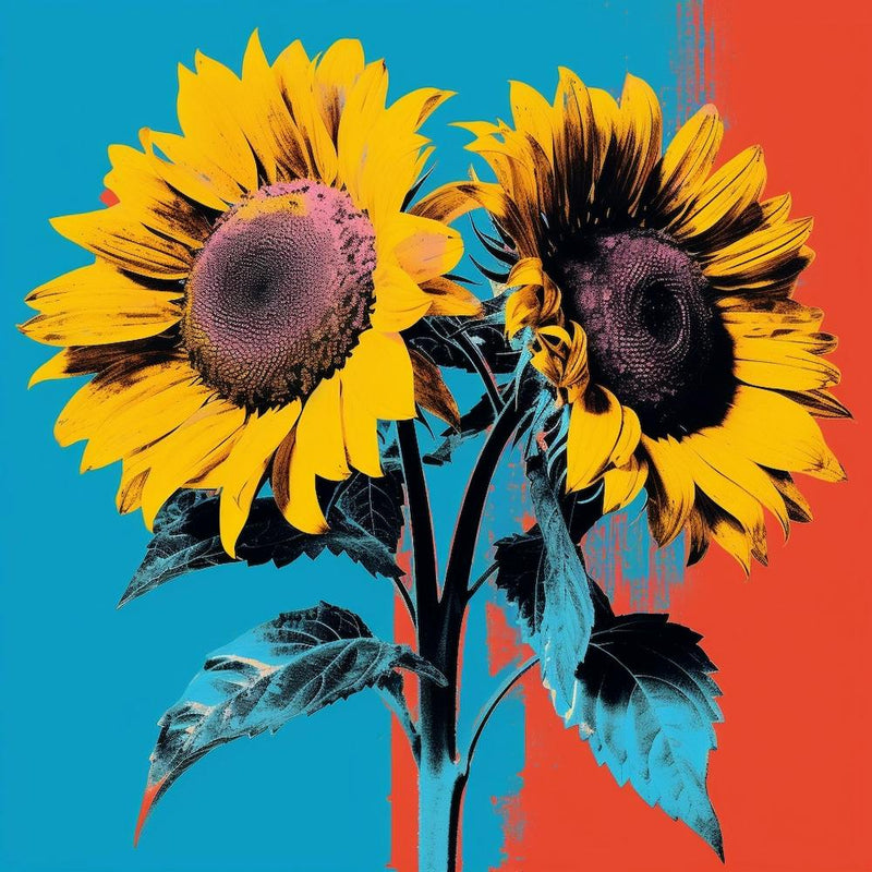 Andy Warhol Stil Pop Art Blumen Sonnenblume 4 Quadrat