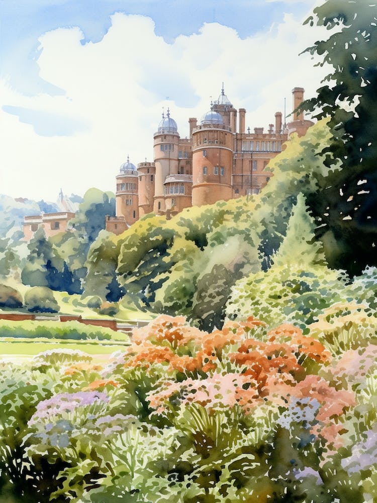 Powis Castle Gardens United Kingdom Watercolour 1