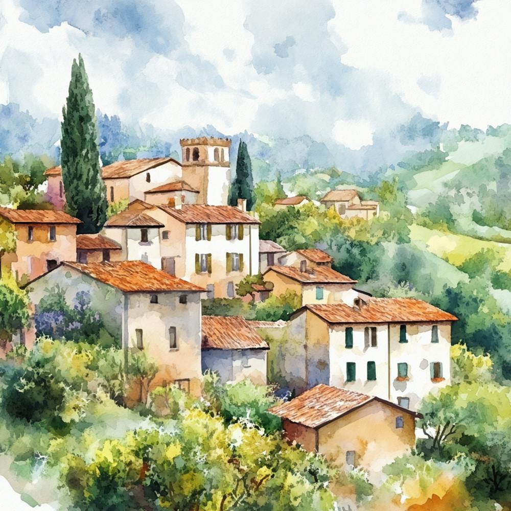 Watercolor Of Italian Village
