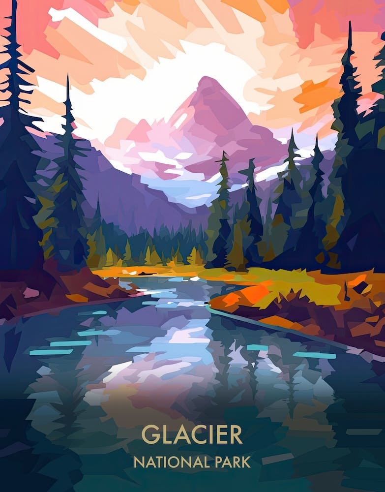 Glacier National Park Style d'Illustration d'Affiche de Voyage
