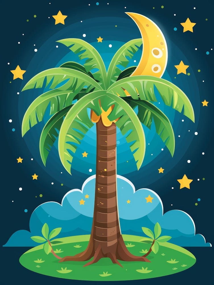 Palm Tree With Moon And Stars