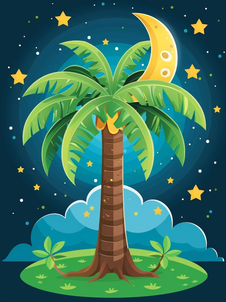 Palm Tree With Moon And Stars