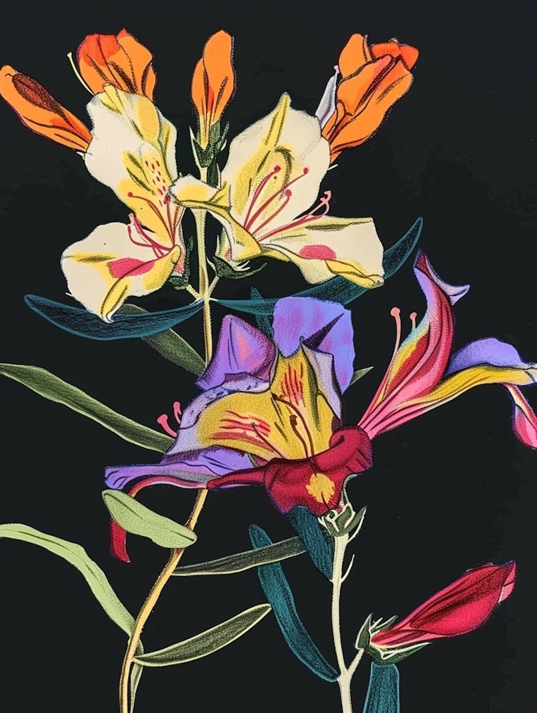 Neon Flowers On Black Freesia 4