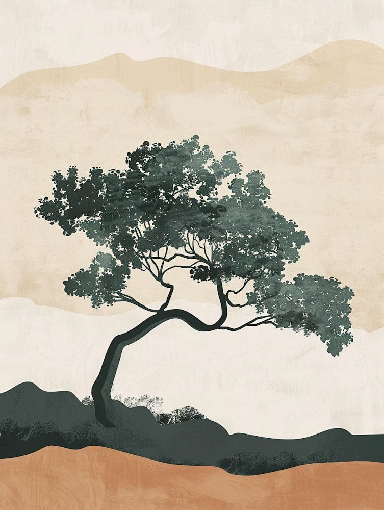 Teak Tree Minimal Japandi Illustration 2