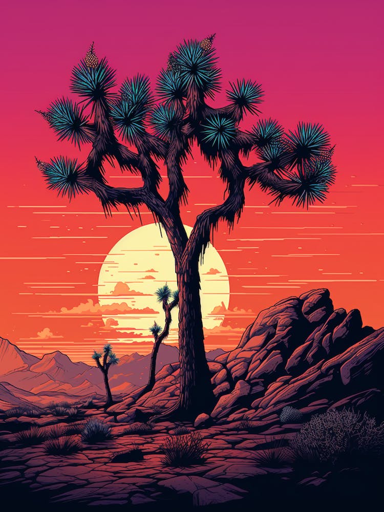  Retro Illustration Of A Joshua Tree At Dusk 7