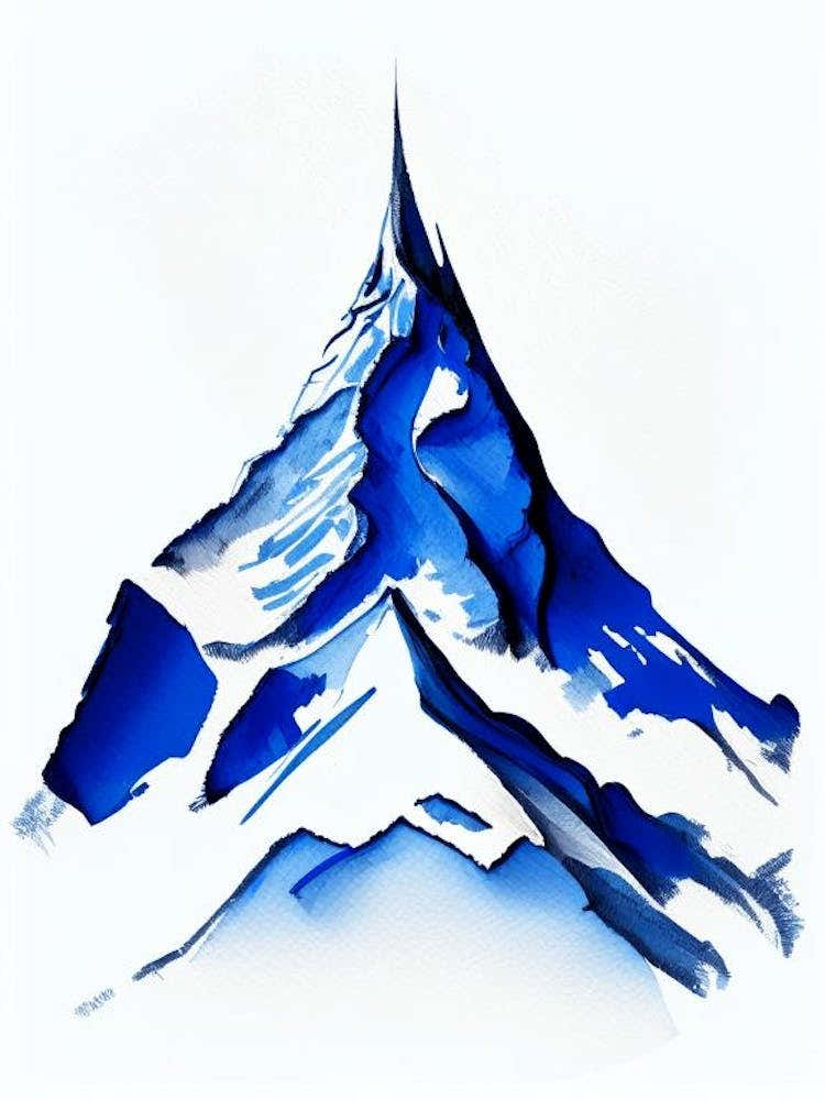 Mountain Peak Symbol Blue And White Line Drawing