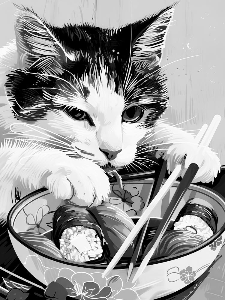 Cat Eating Sushi