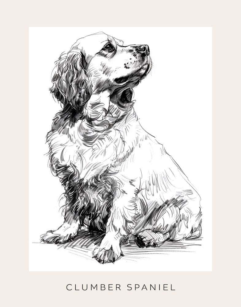 Clumber Spaniel Dog Line Sketch 1 Poster