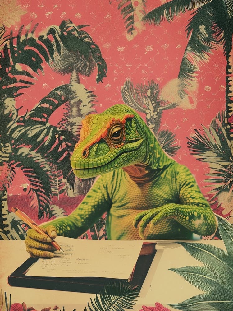 Dinosaur & A Letter Retro Collage 1