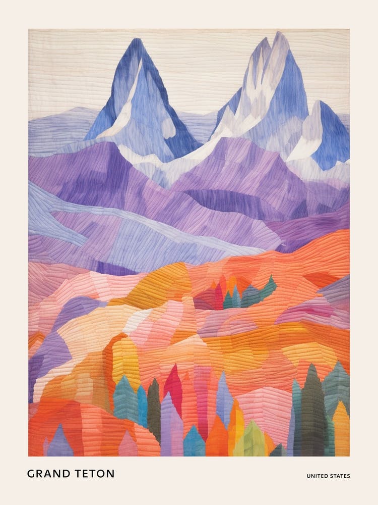 Grand Teton United States 2 Colourful Mountain Illustration Poster