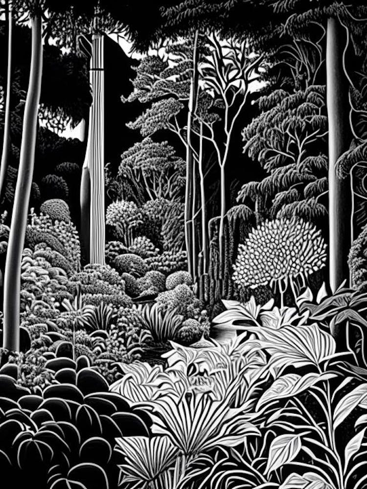 Vandusen Botanical Garden, 1, Canada Linocut Black And White Vintage