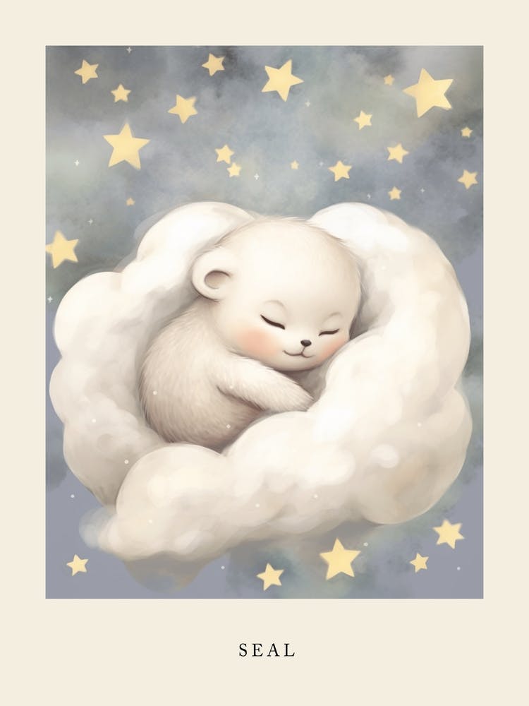 Sleeping Baby Seal Pup Nursery Poster