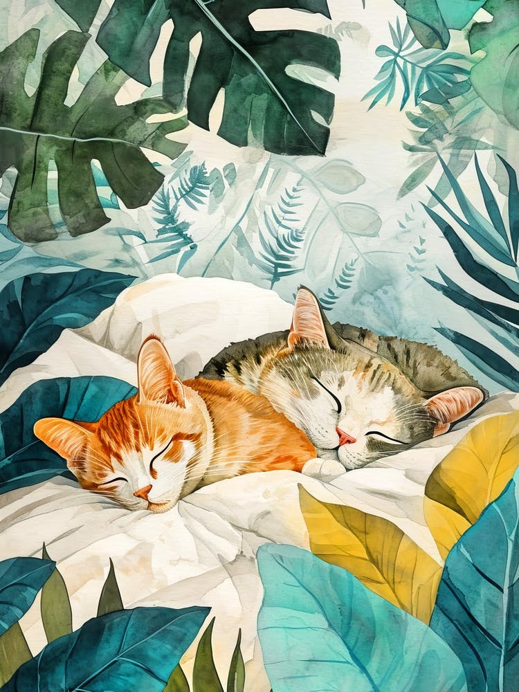 Two Cats Sleeping In The Jungle animal Cat's life