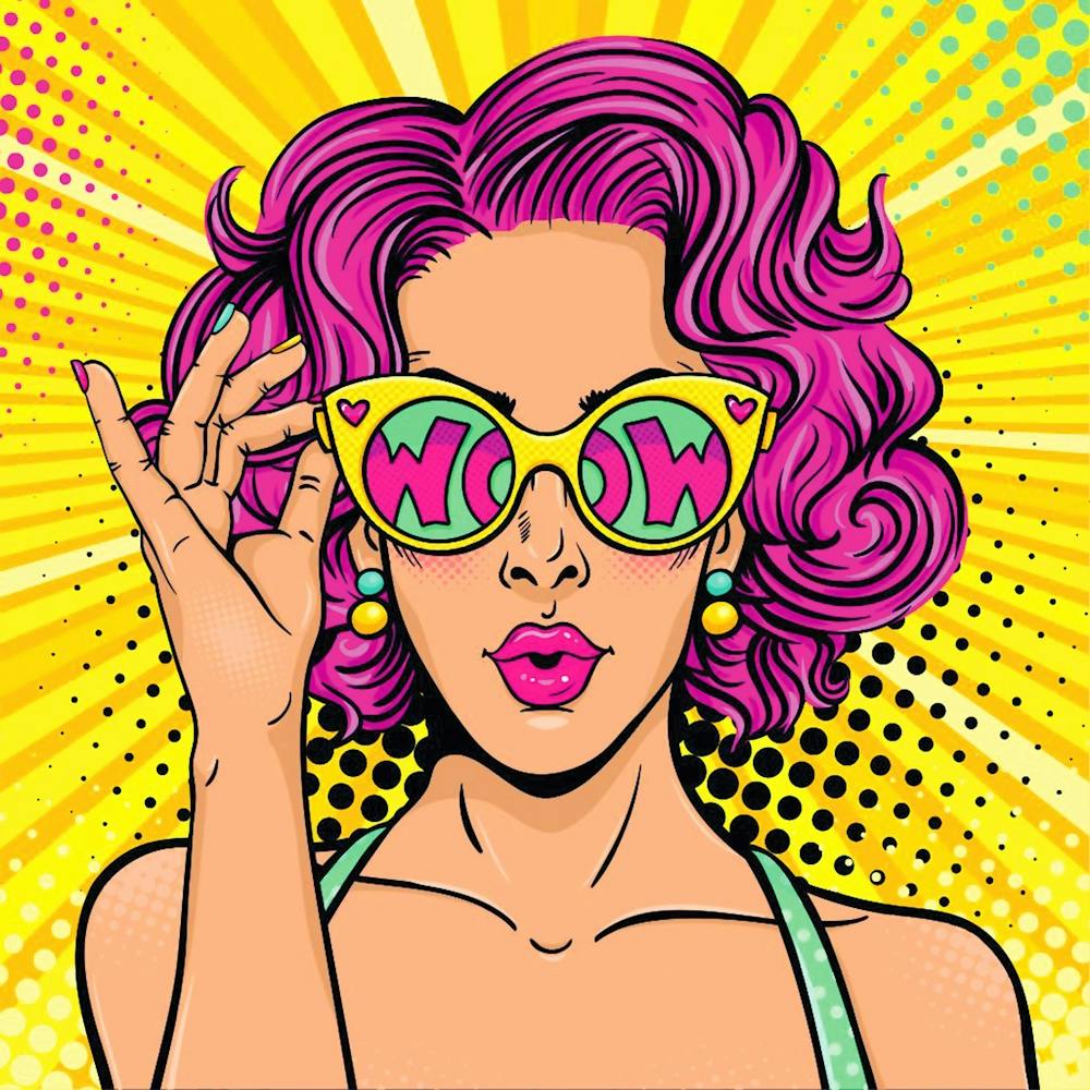 Pop Art Purple Hair Girl With Wow Sunglasses