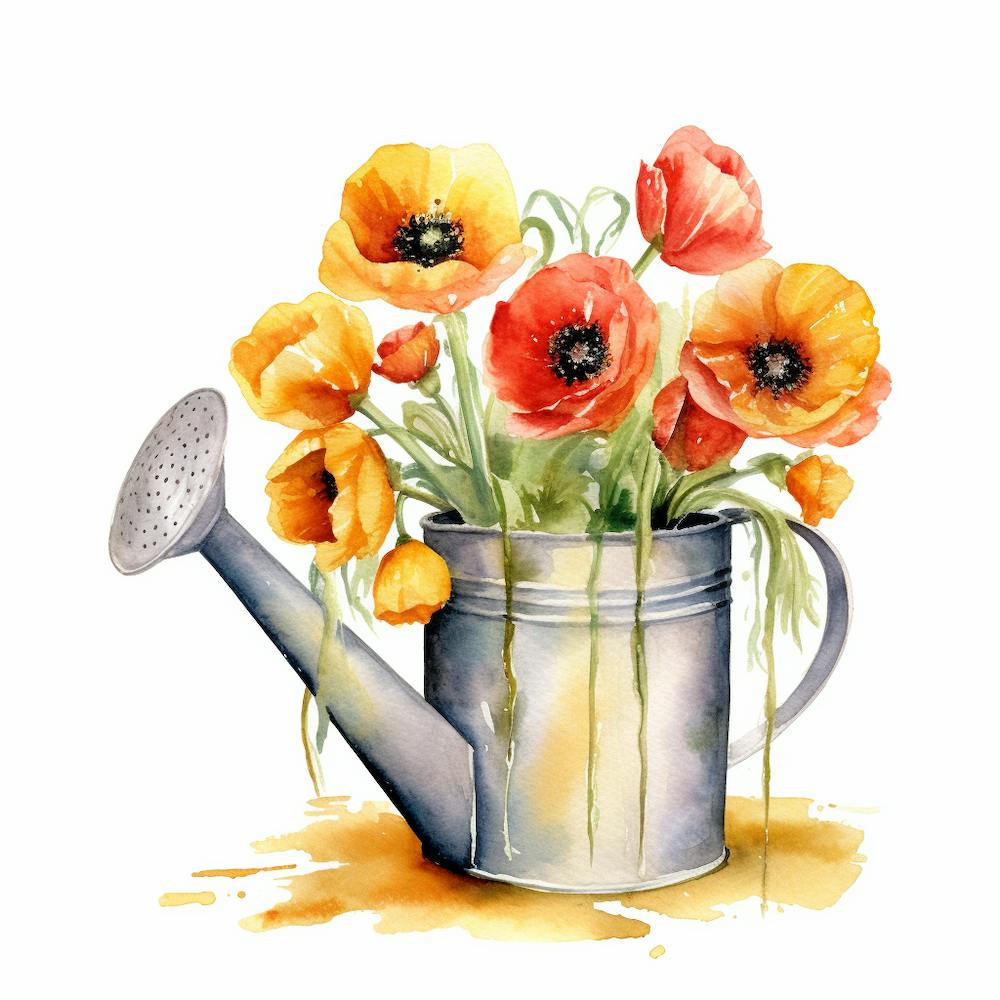 Marion Metal Watering Can With Iceland Poppies Watercolor White A4d0f81b 441e 45f9 869a Fbf2cf05de1d
