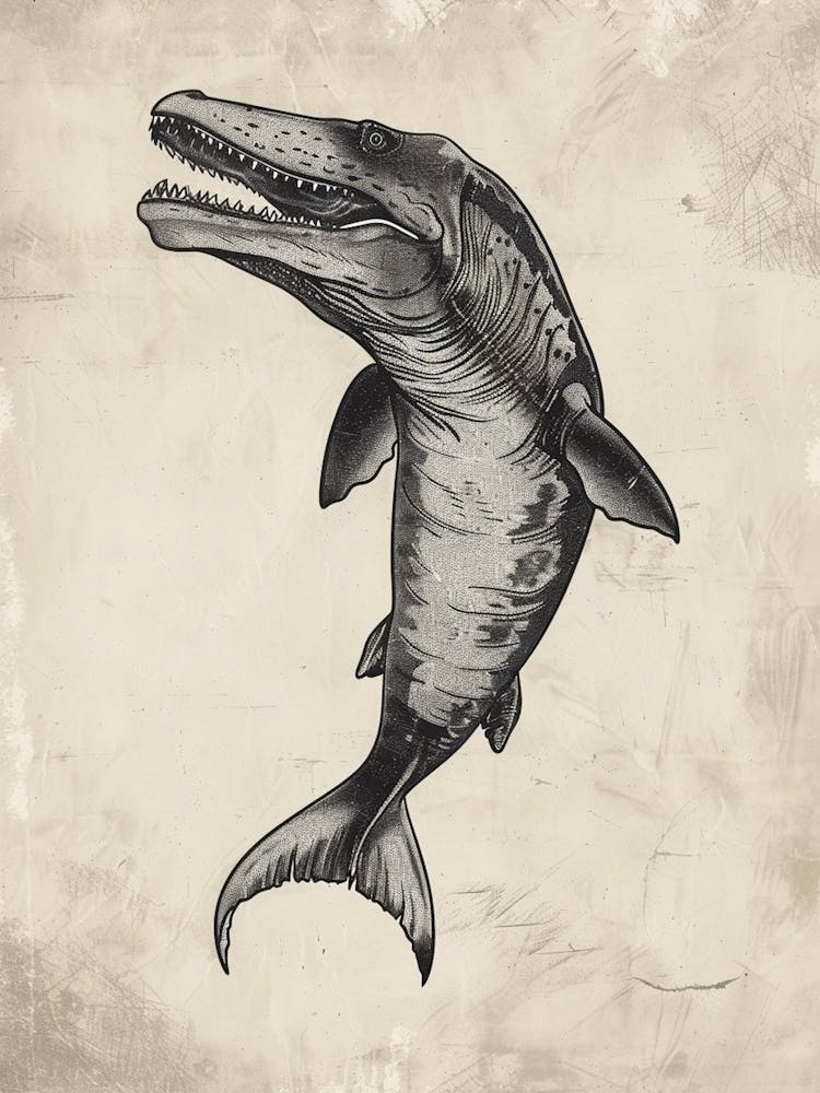 Dinosaur Shark Black Line Illustration